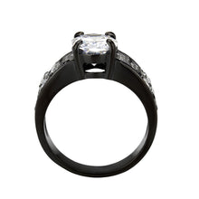 Load image into Gallery viewer, TK3778 - IP Black (Ion Plating) Stainless Steel Ring with AAA Grade CZ in Clear