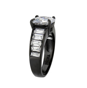 TK3778 - IP Black (Ion Plating) Stainless Steel Ring with AAA Grade CZ in Clear