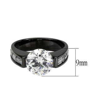 TK3781 - IP Black (Ion Plating) Stainless Steel Ring with AAA Grade CZ in Clear