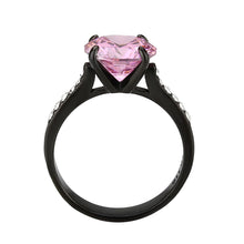 Load image into Gallery viewer, TK3782 - IP Black (Ion Plating) Stainless Steel Ring with AAA Grade CZ in Rose