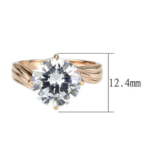 TK3785 - IP Rose Gold(Ion Plating) Stainless Steel Ring with AAA Grade CZ in Clear