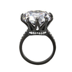 TK3793 - IP Black (Ion Plating) Stainless Steel Ring with AAA Grade CZ in Clear