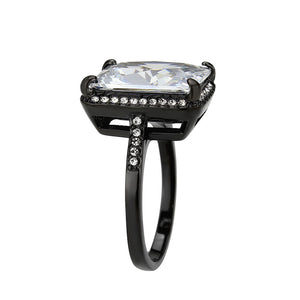 TK3794 - IP Black (Ion Plating) Stainless Steel Ring with AAA Grade CZ in Clear