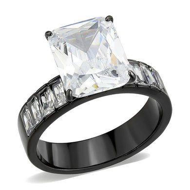 TK3795 - IP Black (Ion Plating) Stainless Steel Ring with AAA Grade CZ in Clear