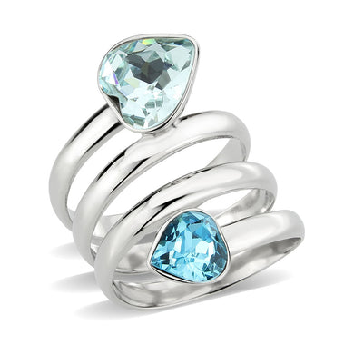 TK3806 - High polished (no plating) Stainless Steel Ring with Top Grade Crystal in SeaBlue