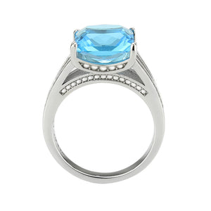 TK3807 - High polished (no plating) Stainless Steel Ring with Synthetic in SeaBlue