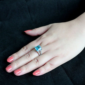 TK3807 - High polished (no plating) Stainless Steel Ring with Synthetic in SeaBlue