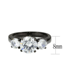 TK3809 - IP Black (Ion Plating) Stainless Steel Ring with AAA Grade CZ in Clear