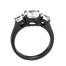 Load image into Gallery viewer, TK3809 - IP Black (Ion Plating) Stainless Steel Ring with AAA Grade CZ in Clear