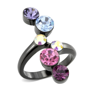 TK3810 - IP Black (Ion Plating) Stainless Steel Ring with Top Grade Crystal in MultiColor