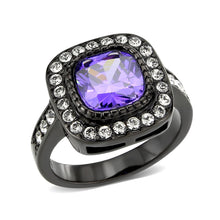 Load image into Gallery viewer, TK3811 - IP Black (Ion Plating) Stainless Steel Ring with AAA Grade CZ in Amethyst