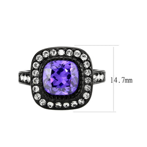 TK3811 - IP Black (Ion Plating) Stainless Steel Ring with AAA Grade CZ in Amethyst