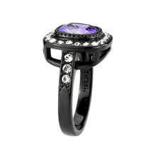 Load image into Gallery viewer, TK3811 - IP Black (Ion Plating) Stainless Steel Ring with AAA Grade CZ in Amethyst