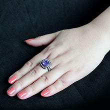 Load image into Gallery viewer, TK3811 - IP Black (Ion Plating) Stainless Steel Ring with AAA Grade CZ in Amethyst