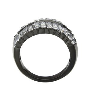 TK3819 - IP Black (Ion Plating) Stainless Steel Ring with AAA Grade CZ in Clear