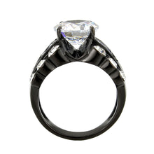 Load image into Gallery viewer, TK3820 - IP Black (Ion Plating) Stainless Steel Ring with AAA Grade CZ in Clear