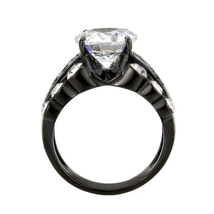 TK3820 - IP Black (Ion Plating) Stainless Steel Ring with AAA Grade CZ in Clear