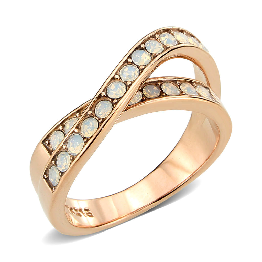 TK3828 - IP Rose Gold(Ion Plating) Stainless Steel Ring with Top Grade Crystal in Fireopal