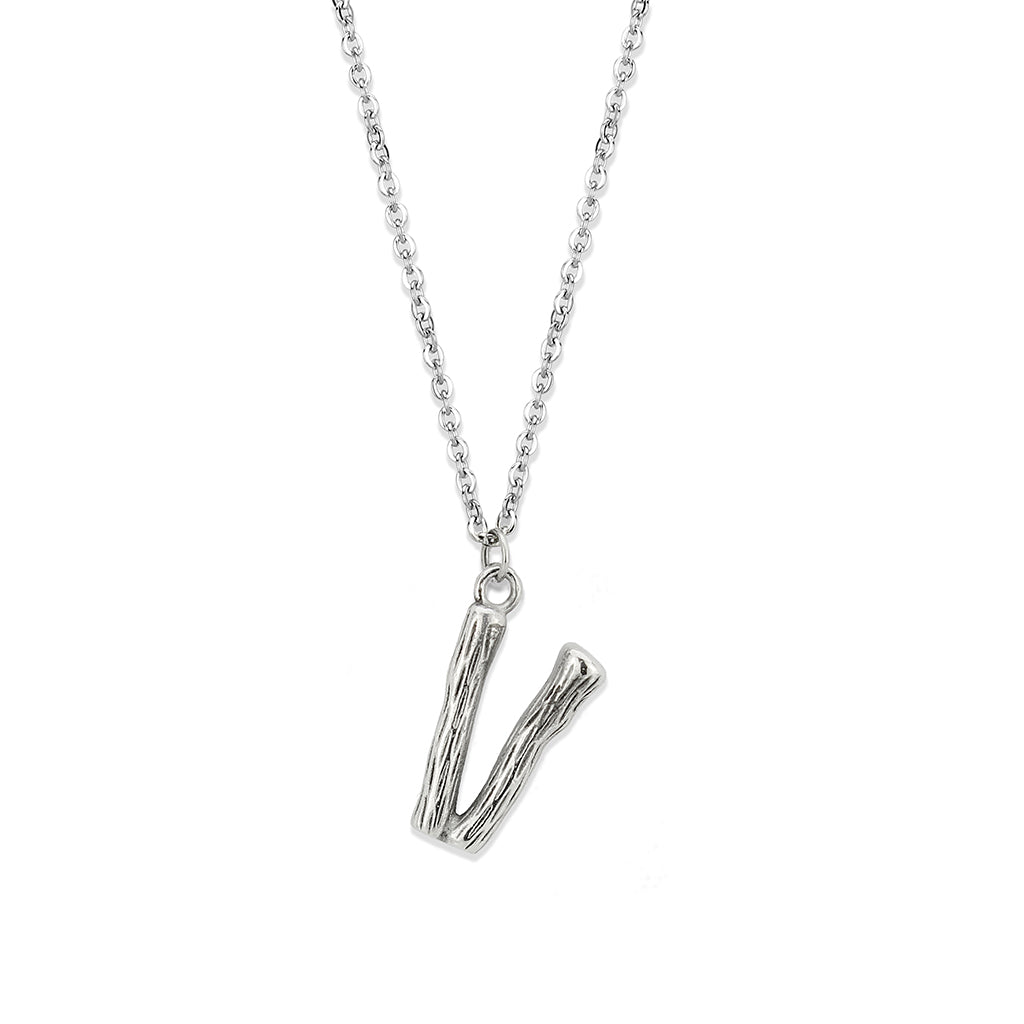 TK3853V High Polished Stainless Steel Chain Initial Pendant - Letter V