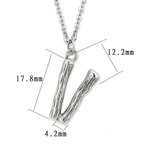 TK3853V High Polished Stainless Steel Chain Initial Pendant - Letter V