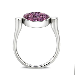 TK385402 - High polished (no plating) Stainless Steel Ring with Top Grade Crystal in Amethyst