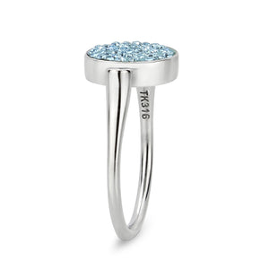 TK385403 - High polished (no plating) Stainless Steel Ring with Top Grade Crystal in SeaBlue