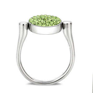 TK385408 - High polished (no plating) Stainless Steel Ring with Top Grade Crystal in Peridot