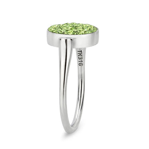 TK385408 - High polished (no plating) Stainless Steel Ring with Top Grade Crystal in Peridot