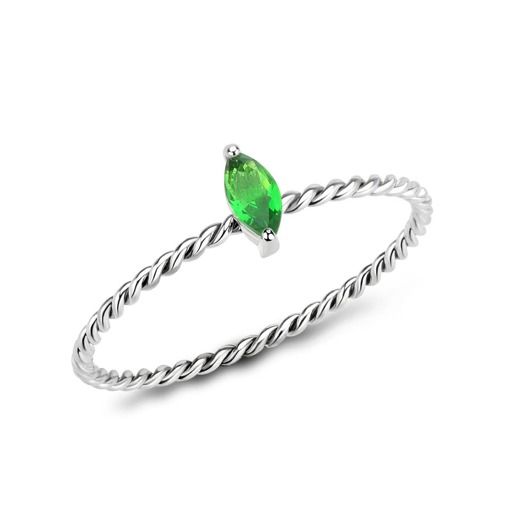 TK3861 - High polished (no plating) Stainless Steel Ring with Synthetic in Emerald