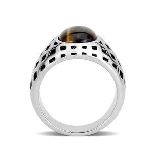 TK3875 - High polished (no plating) Stainless Steel Ring with Synthetic in Topaz