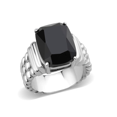 TK3876 - High polished (no plating) Stainless Steel Ring with Synthetic in Jet