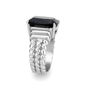 TK3876 - High polished (no plating) Stainless Steel Ring with Synthetic in Jet