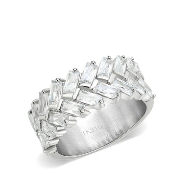 TK3877 - High polished (no plating) Stainless Steel Ring with AAA Grade CZ in Clear