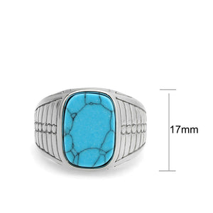 TK3892 - High polished (no plating) Stainless Steel Ring with Synthetic in Turquoise