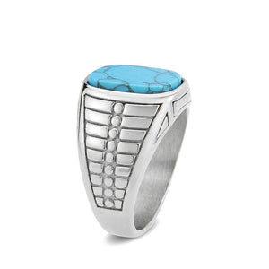 TK3892 - High polished (no plating) Stainless Steel Ring with Synthetic in Turquoise