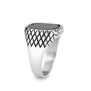 TK3893 - High polished (no plating) Stainless Steel Ring with Synthetic in Jet