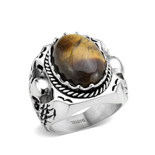 Load image into Gallery viewer, TK3896 - High polished (no plating) Stainless Steel Ring with Synthetic in Amber