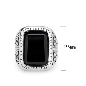 TK3899 - High polished (no plating) Stainless Steel Ring with Synthetic in Jet