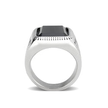 Load image into Gallery viewer, TK3899 - High polished (no plating) Stainless Steel Ring with Synthetic in Jet