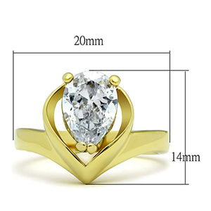 TK389G - IP Gold(Ion Plating) Stainless Steel Ring with AAA Grade CZ  in Clear