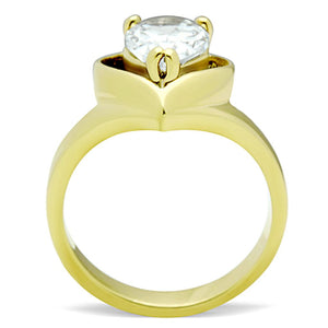 TK389G - IP Gold(Ion Plating) Stainless Steel Ring with AAA Grade CZ  in Clear