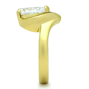 TK389G - IP Gold(Ion Plating) Stainless Steel Ring with AAA Grade CZ  in Clear