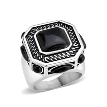 Load image into Gallery viewer, TK3901 - High polished (no plating) Stainless Steel Ring with Synthetic in Jet