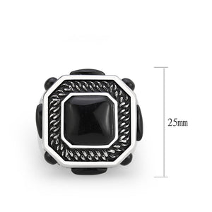 TK3901 - High polished (no plating) Stainless Steel Ring with Synthetic in Jet