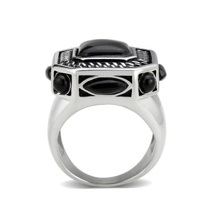 TK3901 - High polished (no plating) Stainless Steel Ring with Synthetic in Jet