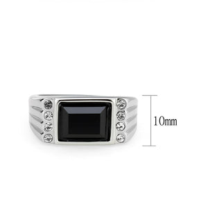 TK3902 - High polished (no plating) Stainless Steel Ring with Synthetic in Jet