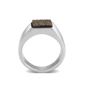 TK3904 - High polished (no plating) Stainless Steel Ring with Druzy in Brown