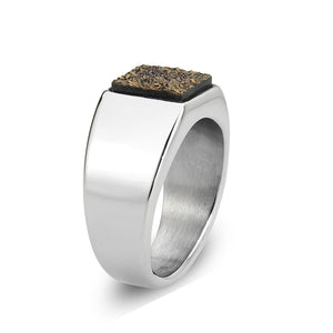 TK3904 - High polished (no plating) Stainless Steel Ring with Druzy in Brown