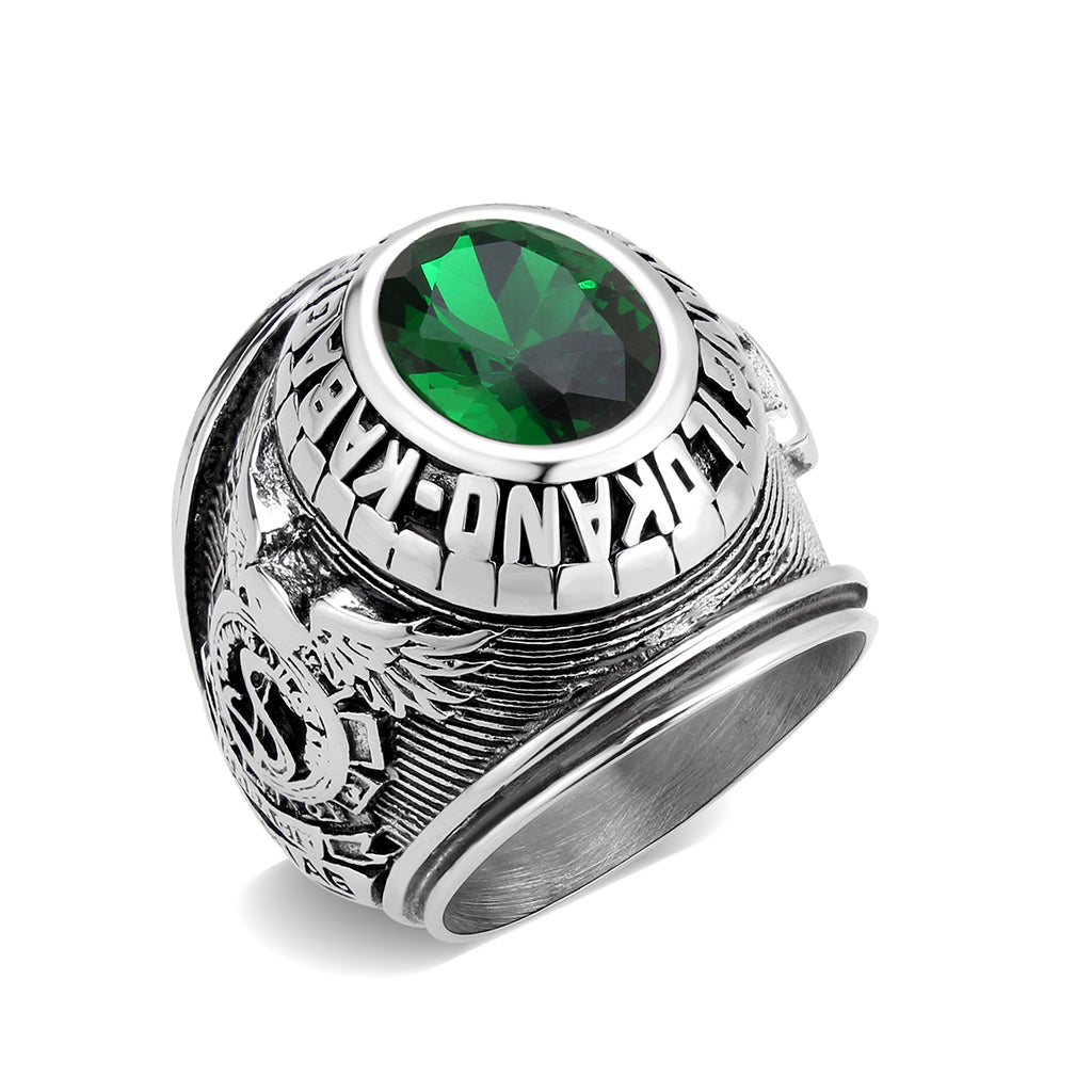 TK3906 - High polished (no plating) Stainless Steel Ring with Top Grade Crystal in Emerald