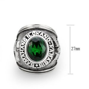 TK3906 - High polished (no plating) Stainless Steel Ring with Top Grade Crystal in Emerald